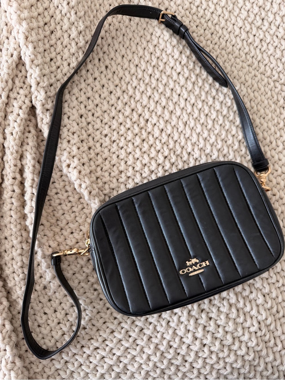 Coach Black Quilted Leather Crossbody with Gold Hardware